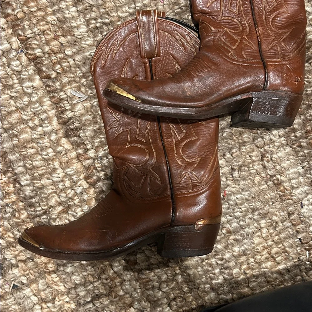 Vintage Tony Lama Women Western Gold Toe Cap Cowboy Boots